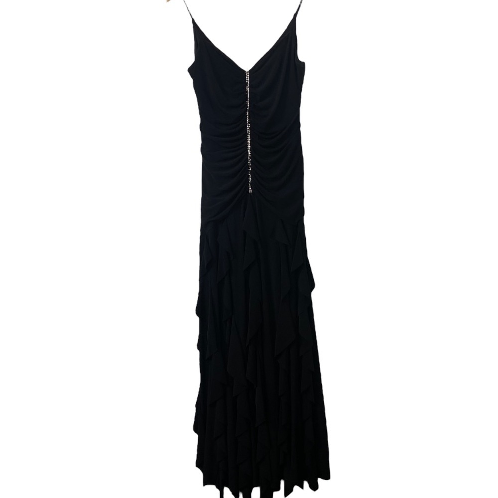 Vintage Bari Jay Floor Length Black Homecoming Dress Diamond Detail